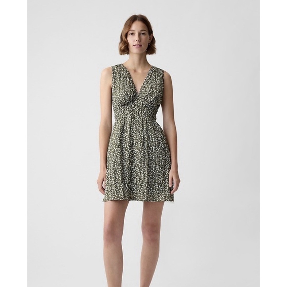GAP Olive Green Floral Lined Midi Dress Size Small Cottagecore Boho Garden